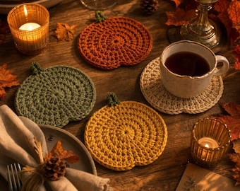 Crochet Pumpkin Coaster Pattern | Easy Fall Mug Rug (PDF Download)