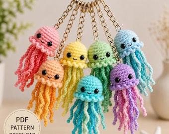 Crochet Jellyfish Keychain Pattern, Amigurumi Sea Animal Tutorial (PDF Download)