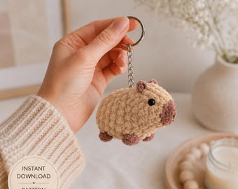 Wzór na szydełkowy brelok z kapibarą w formacie PDF, zawieszka na torebkę z kapibarą w prezencie, samouczek robienia pluszowego amigurumi, natychmiastowe pobranie