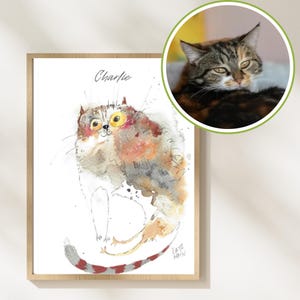 Cat portrait from your photo, Watercolor pet memorial, Personalized cat artwork, Custom pet lover gift, Cat wall poster