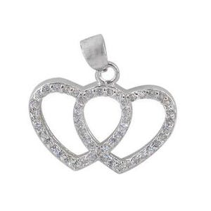 Sterling Silver Double Heart Pendant with Rhodium Finish – 13x19mm Elegant Frame