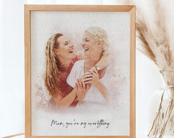 Benutzerdefiniertes Muttertagsgeschenk, Aquarellporträt vom Foto, Braut und Mutter Hochzeitsgeschenk, Familienporträt, Gemälde vom Foto Digital oder Druck