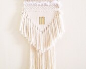 weaving wall hanging / white triangle no 3 / hand woven wall hanging art tapestry