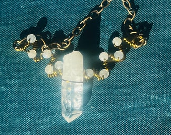Wire wrapped quartz and labradorite copper necklace
