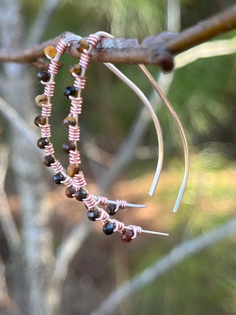 tigers eye and rose gold wire wrapped earrings image 4