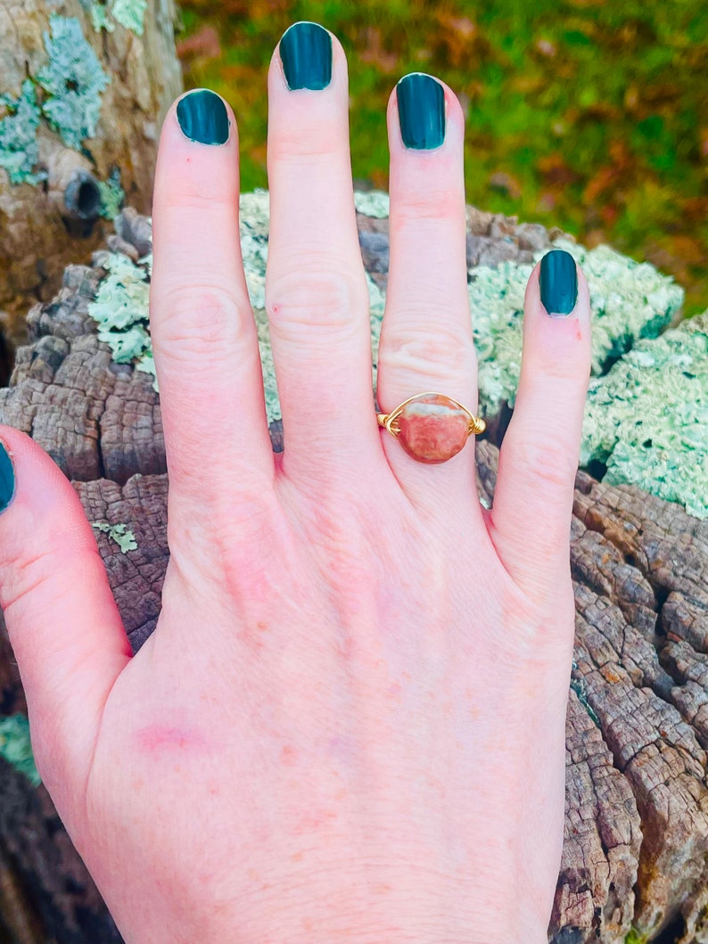 Jasper wire wrapped ring in gold image 3