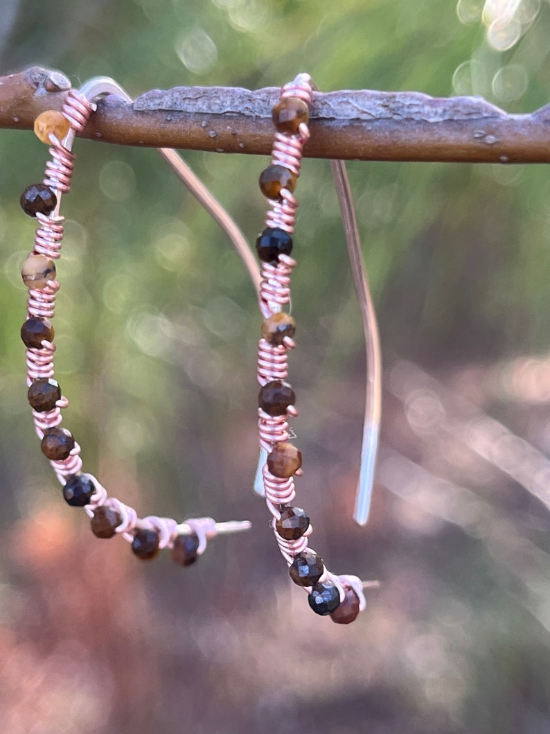 tigers eye and rose gold wire wrapped earrings image 6