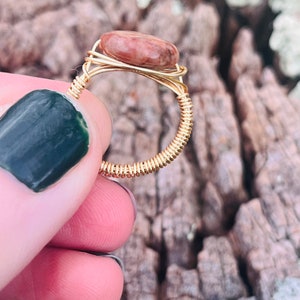 Jasper wire wrapped ring in gold image 4