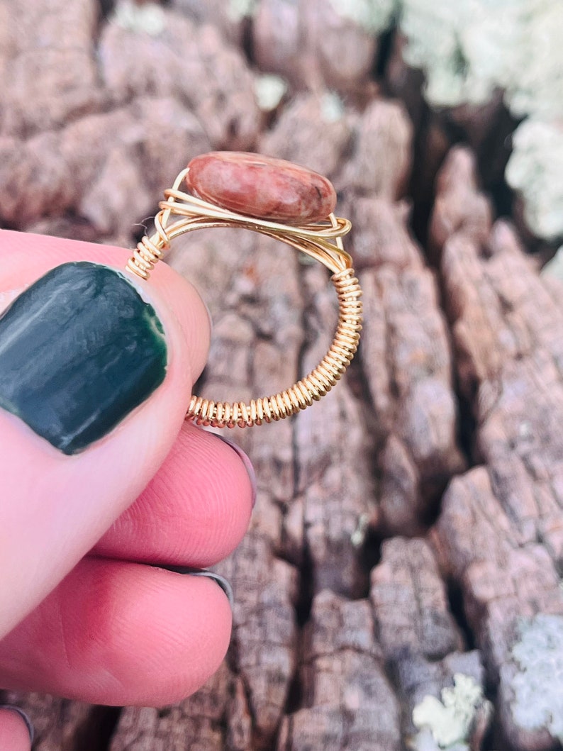 Jasper wire wrapped ring in gold image 4