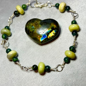Jade and ruby wire wrapped bracelet