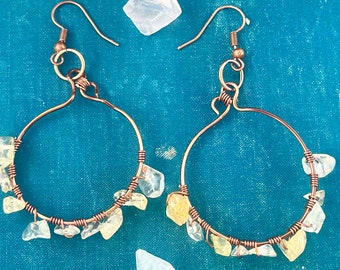 Copper citrine hoop earrings