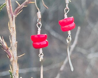 Stacked red coral earrings