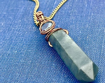 Labradorite and garnet wire wrapped copper necklace