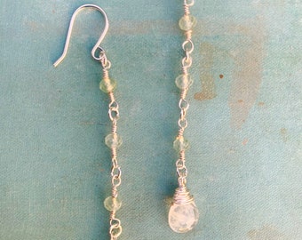 Moon stone and Prehnite dangle earrings