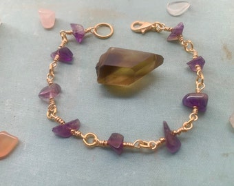 Gold wire wrapped amethyst bracelet