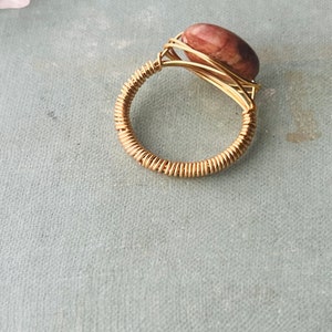 Jasper wire wrapped ring in gold image 2