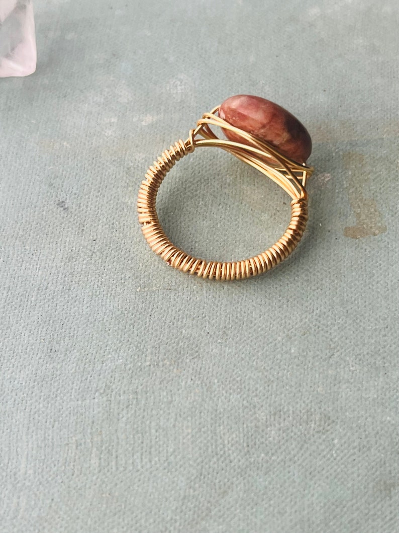 Jasper wire wrapped ring in gold image 2