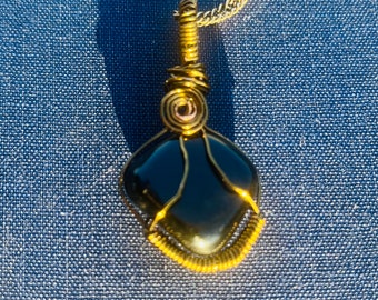 Wire wrapped obsidian pendant