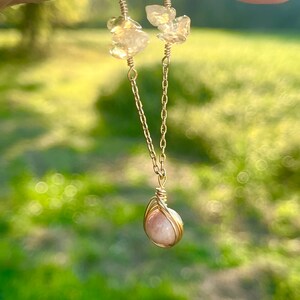 Gold wire wrapped sunstone and citrine necklace