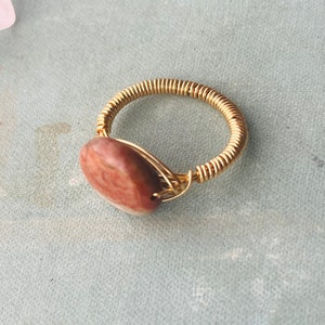 Jasper wire wrapped ring in gold image 1