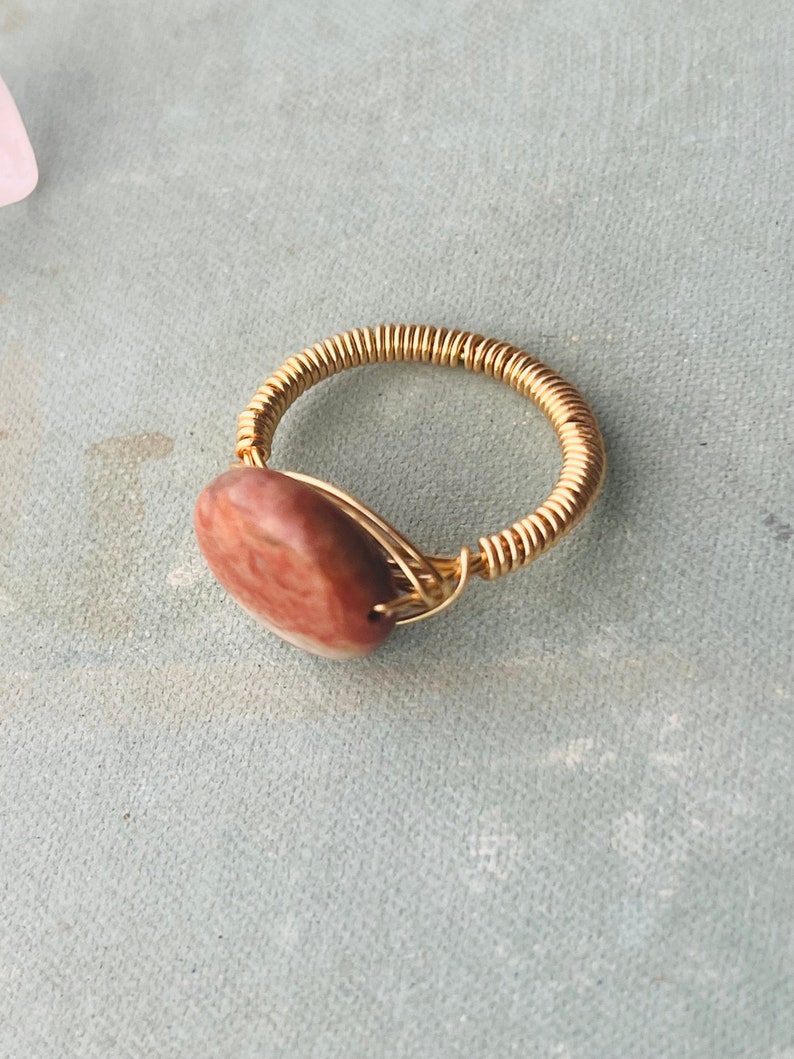 Jasper wire wrapped ring in gold image 1