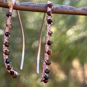 tigers eye and rose gold wire wrapped earrings image 2