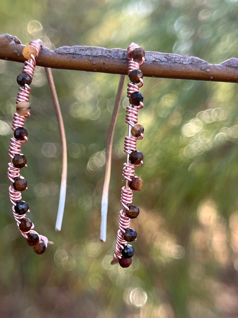 tigers eye and rose gold wire wrapped earrings image 2