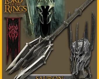 Sauron Collection Replica: Lord of the Rings Licensed Helm & Mace Prop Display Set