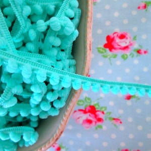 Baby Pom Pom Trim Aqua Green 1/4 inch Ball Fringe 1 Yard image 1