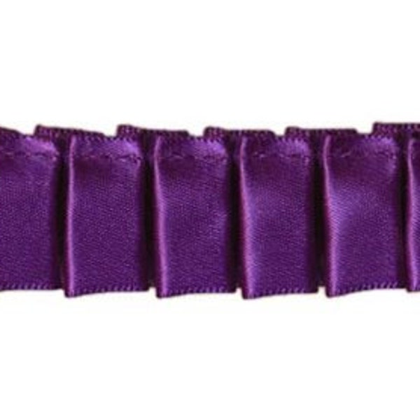 Ruffled Box Pleated Satin Ribbon/Trim - Purple - 7/8 inch - 1 Yard