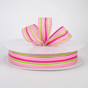 Sold By The Yard ** Listing is for 1 Yard ** 1 1/2&quot; Variating Stripe Wired Ribbon: Pink, Lime, Fuchsia