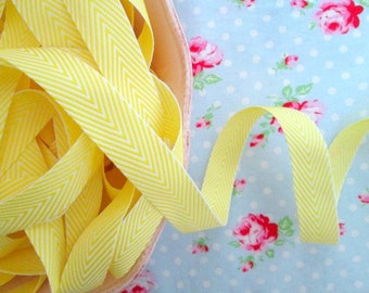 Chevron Striped Twill - Yellow and White - Ribbon - 3/4 inch - 1 Yard