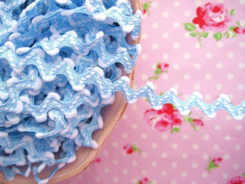 Pom Pom Ric Rac Blue and White Trim 5/8 inch 1 Yard image 1