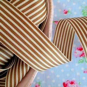 Striped Grosgrain Ribbon - Brown and Ivory - 1 1/2 inch - 1 Yard