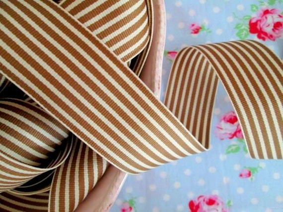 Striped Grosgrain Ribbon Brown and Ivory 1 1/2 Inch 1 Yard 