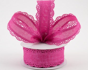 Sold By The Yard ** Listing is for 1 Yard ** 1 1/2" Scalloped Edge Wired Ribbon: Fuchsia