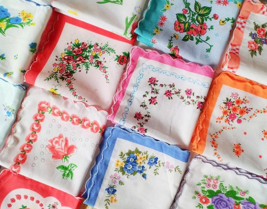 Set of 12 - Assortment of Floral Scalloped Edge Cotton  display picture 1