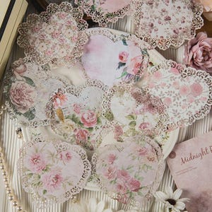 Shabby Pink Rose Vintage Style Lace Doily Papers - Set of 10