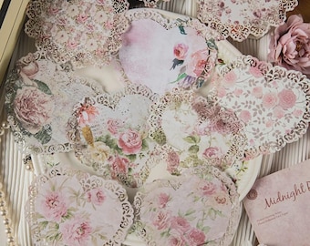Shabby Pink Rose Vintage Style Lace Doily Papers - Set of 10
