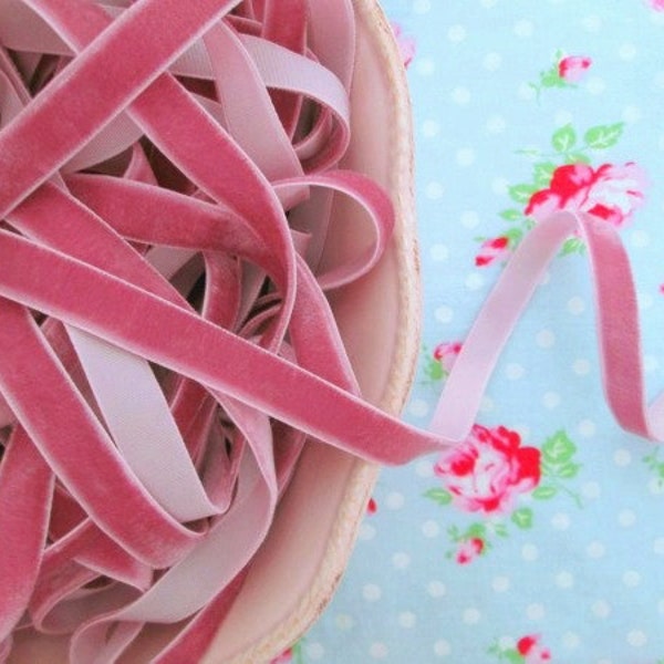 Raspberry Lemonade Pink Velvet Ribbon - 3/8 inch - 1 Yard