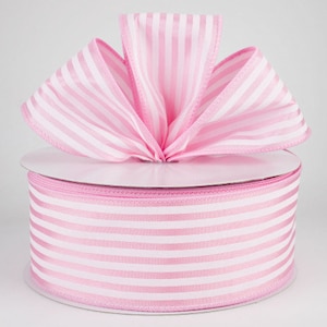 Sold By The Yard ** Listing is for 1 Yard ** 2 1/2 &quot; Striped Wired Ribbon: White on Pink Satin