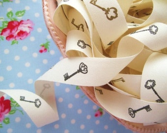 Skeleton Keys Ivory Canvas Ribbon - 3/4 inch - 1 Yard