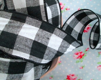 Buffalo Check Wired Ribbon - Black and White- 2 1/2 inch - 1 Yard