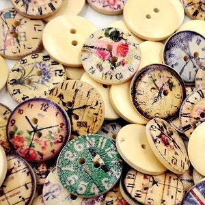 Vintage Style Wooden Retro Painted Clock Buttons Mix - Set of 40 - Etsy
