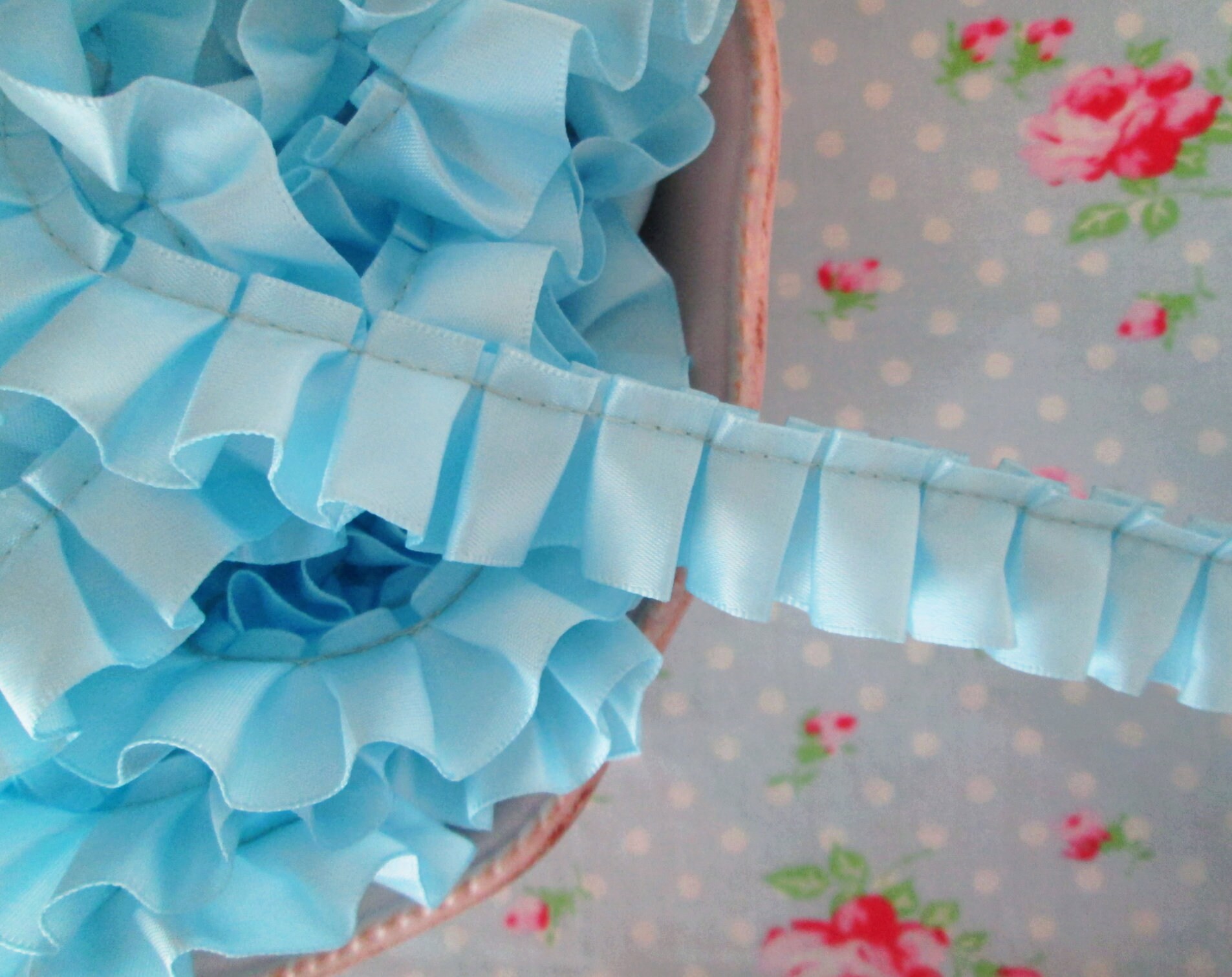 Light Blue Ruffled Ribbon Ruffled Box Pleated Satin Ribbon/trim - Light Blue - 7/8 Inch - 1 Yard ...