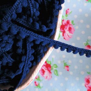Baby Pom Pom Trim - Navy Blue - 1/4 inch Ball Fringe - 1 Yard