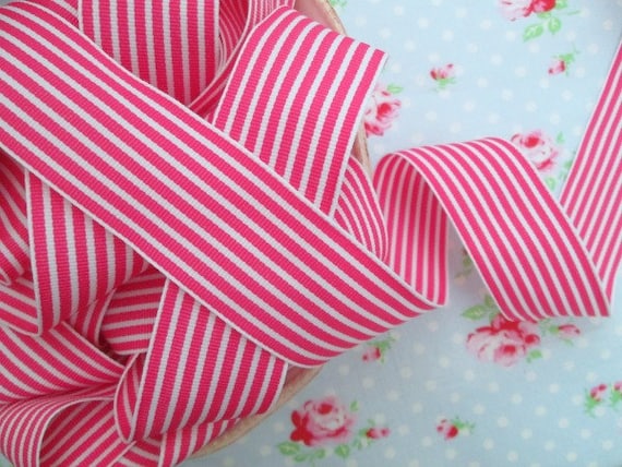 Striped Grosgrain Ribbon - Pink and White - 1 1/2 inch - 1 Yard