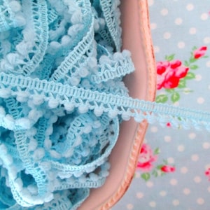 Mini Pom Pom Trim - Baby Blue - Ball Fringe - 1 Yard