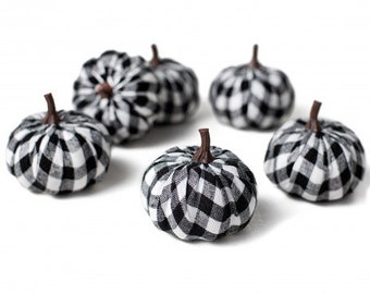 3" Fabric Check Pumpkins: Black & White (Set of 6 )