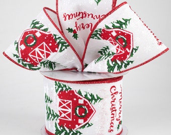 Sold By The Yard ** Listing is for 1 Yard ** 2 1/2" Christmas Barn Wired Ribbon: White